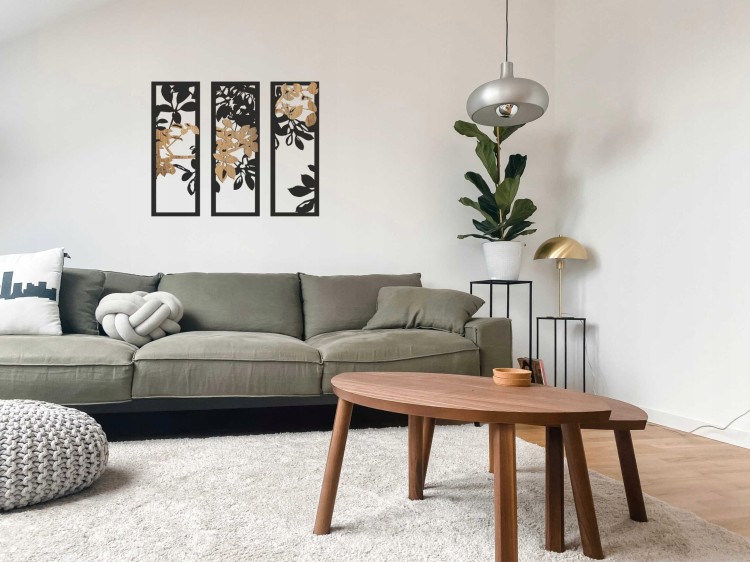 dwuwarstwowy tryptyk drzewo liście 70 x 85 cm obraz ażurowy nad sofą