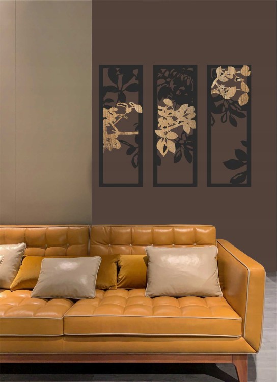 dwuwarstwowy tryptyk drzewo liście 70 x 85 cm obraz ażurowy na ścianie