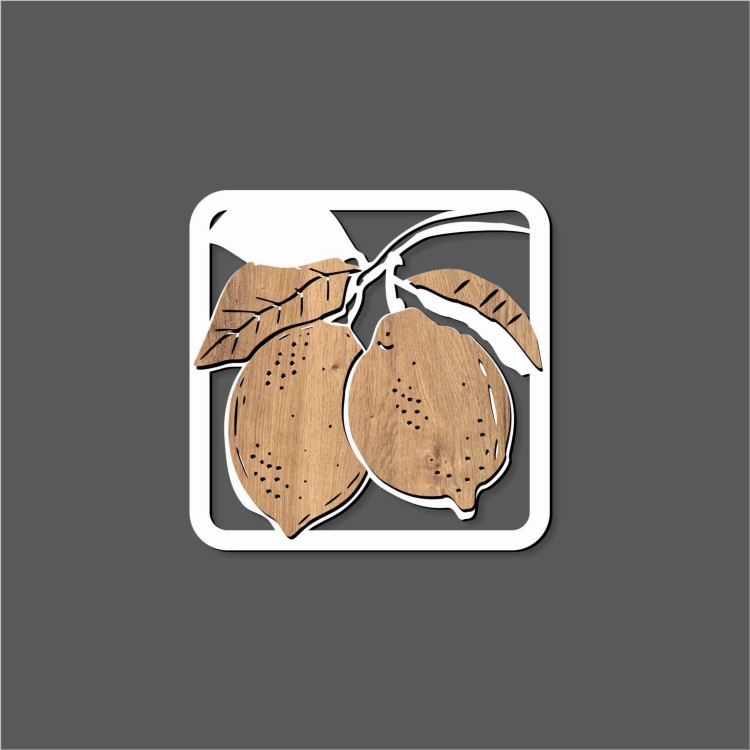 cytryna biała z drewnem dekoracja ażurowa na ścianę