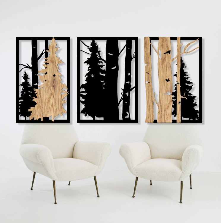 obraz ażurowy dekoracja na ścianę las tryptyk